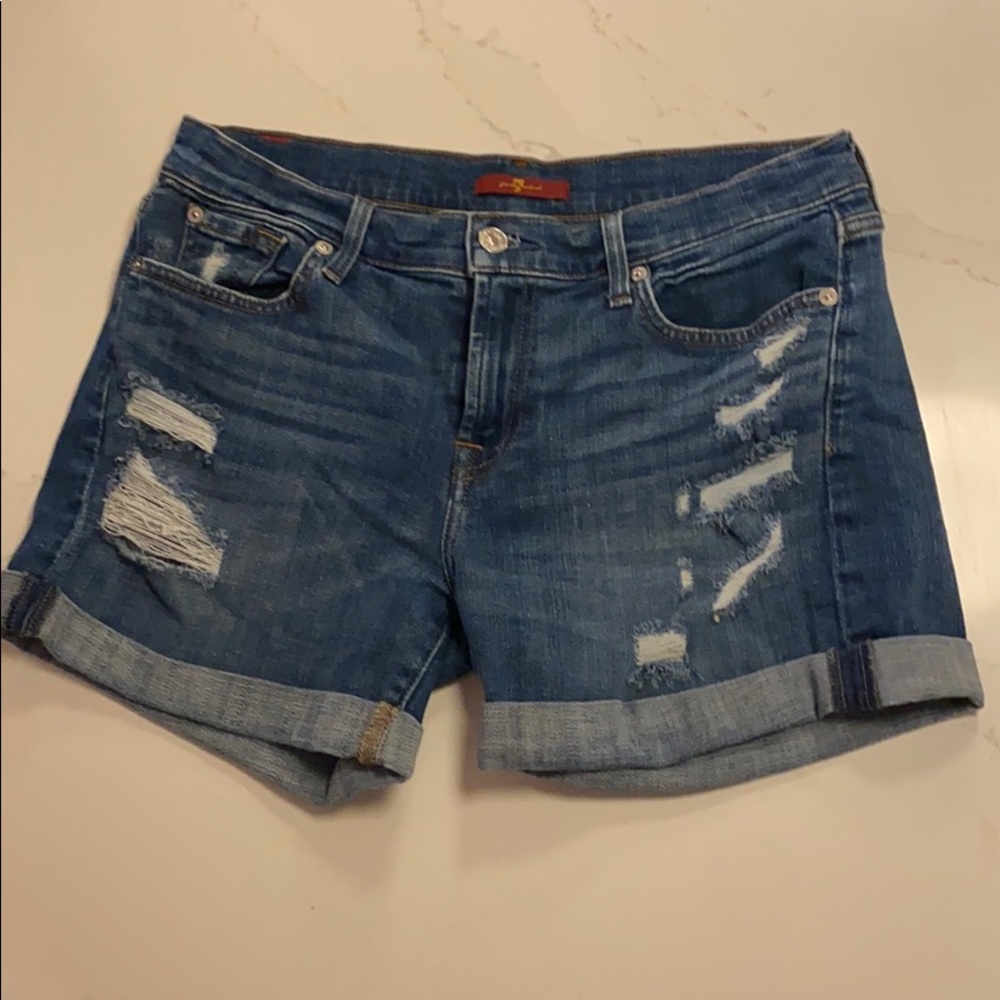 7 for all mankind boyfriend distressed denim shirt